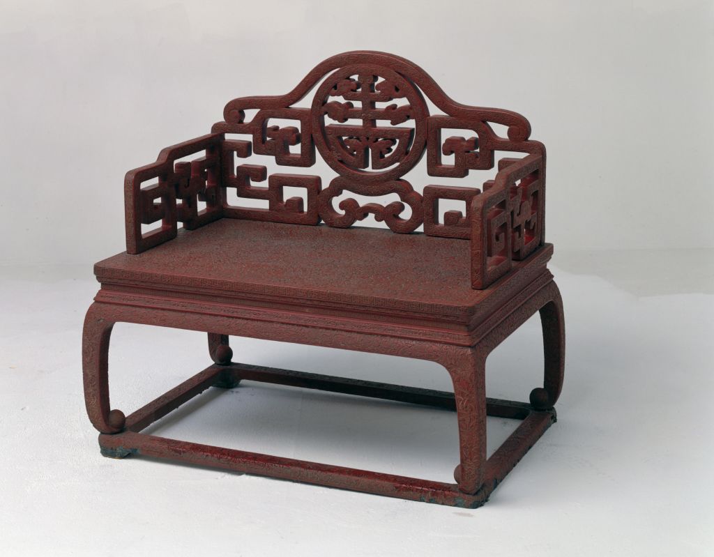 图片[1]-Carved red Kui dragon with longevity pattern throne-China Archive